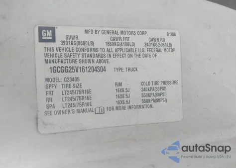 2006 Chevrolet Express Work Van from USA, damaged, VIN 1GCGG25V161204304